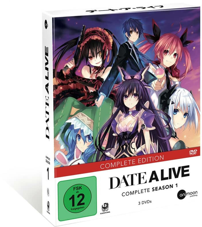 Date A Live komplette Staffel 1 DVD-Box. Enthält Anime-Charaktere und Text.