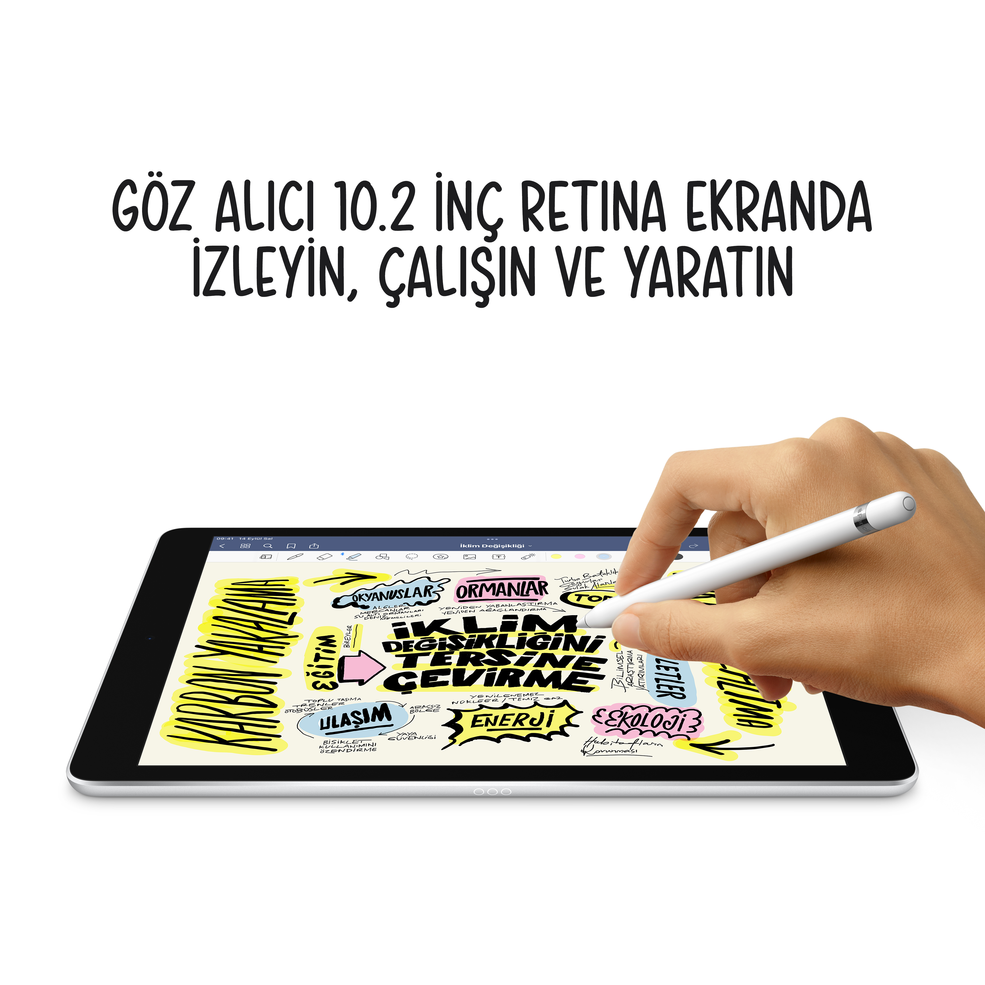 Siyah çerçeveli bir tablette kalem kullanan bir kişi.