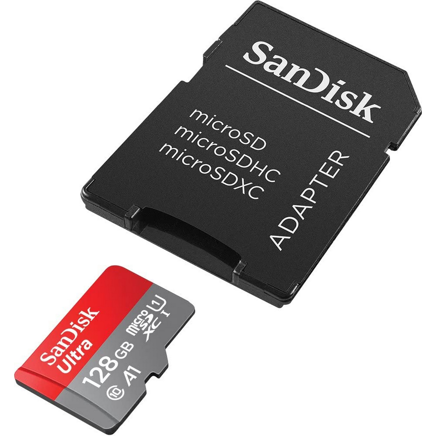 Tarjeta MicroSDXC - SanDisk Ultra, 128 GB, 100 MB/s, UHS-I, A1, C10, U1 Adaptador SD, Multicolor