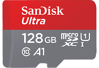Tarjeta MicroSDXC - SanDisk Ultra, 128 GB, 100 MB/s, UHS-I, A1, C10, U1 Adaptador SD, Multicolor