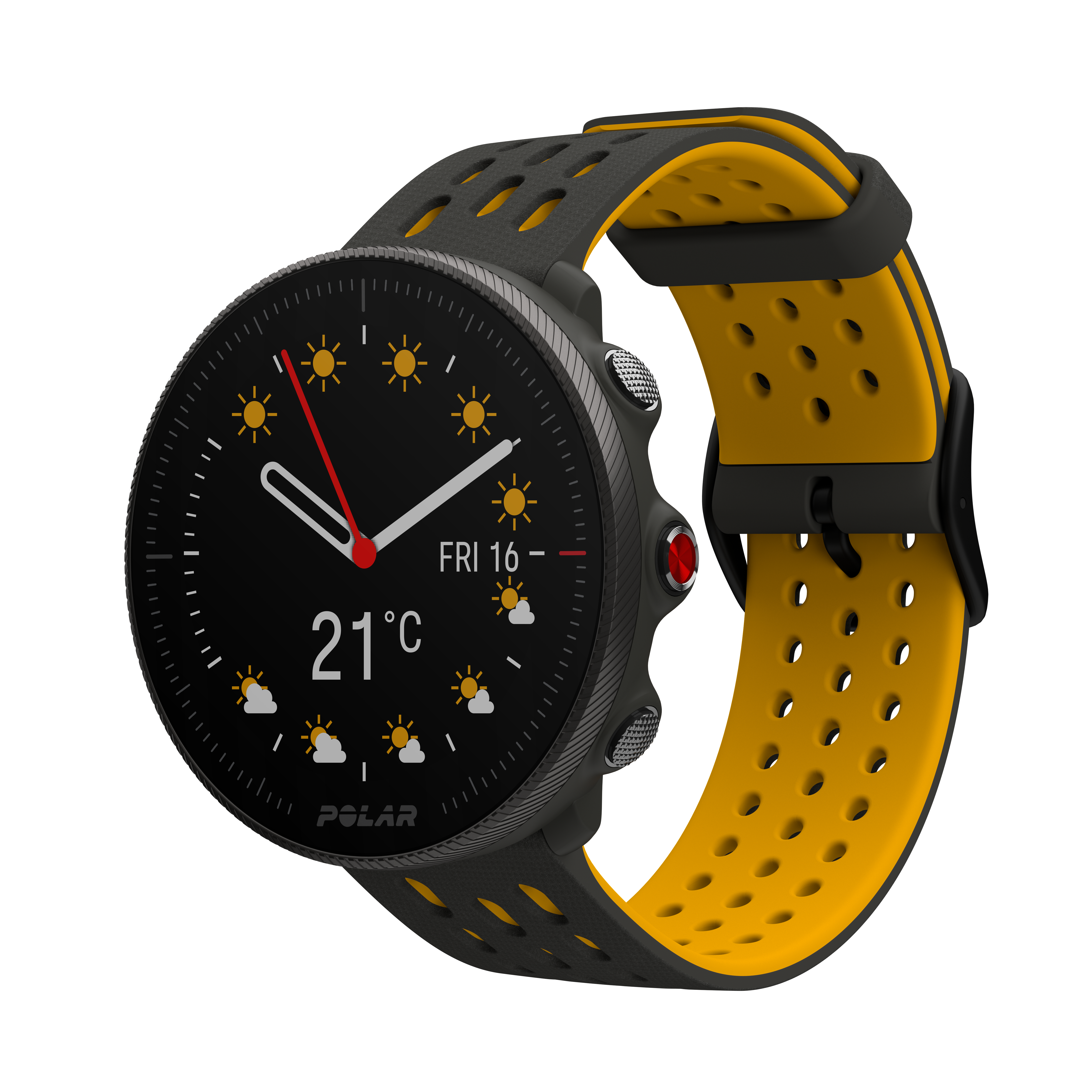 POLAR Vantage M2 Fitnesstracker Glasfaserverstärktes Polymergehäuse Silikon, 130 - 210 mm, Schwarz/Gelb
