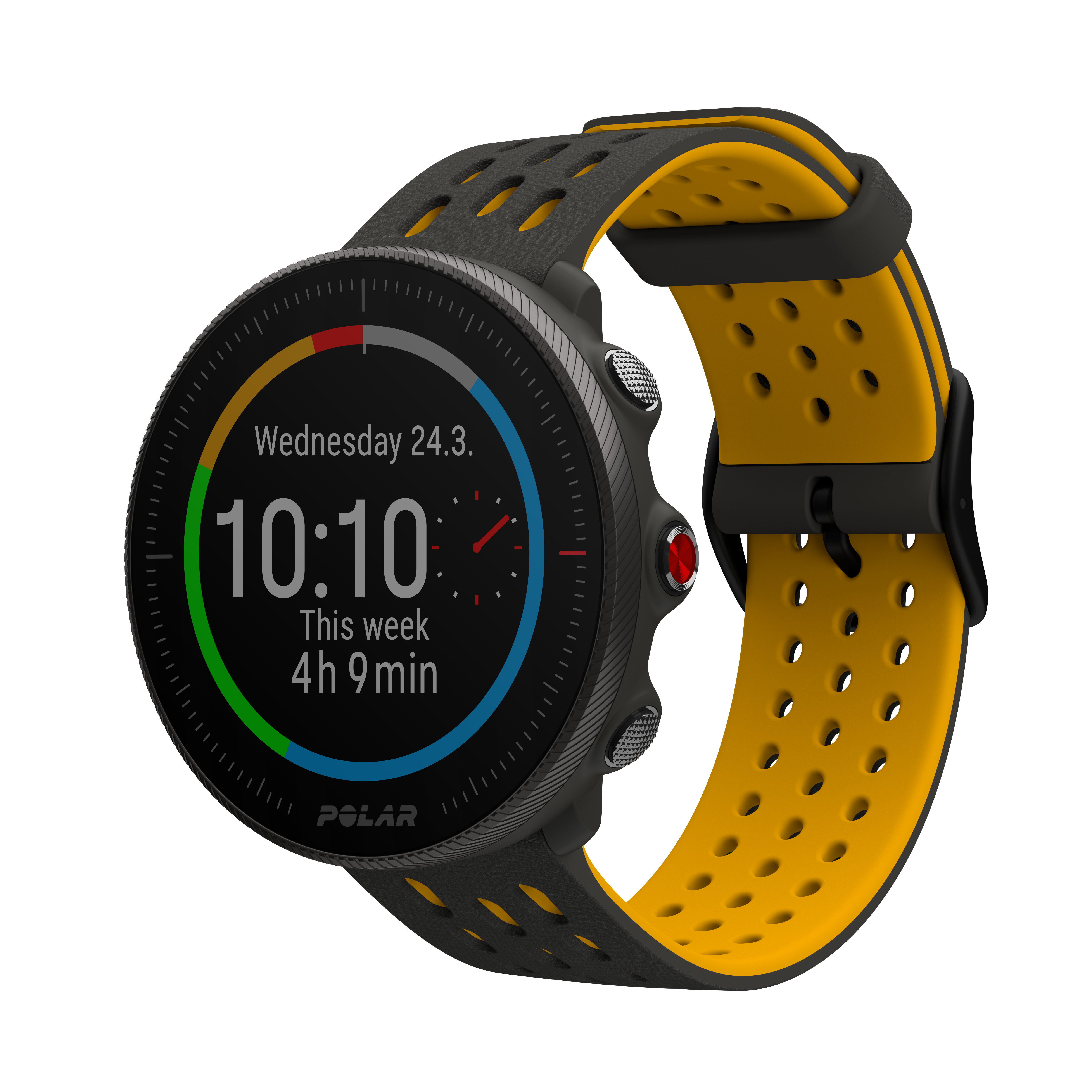 POLAR Vantage M2 Fitnesstracker Glasfaserverstärktes Polymergehäuse Silikon, 130 - 210 mm, Schwarz/Gelb
