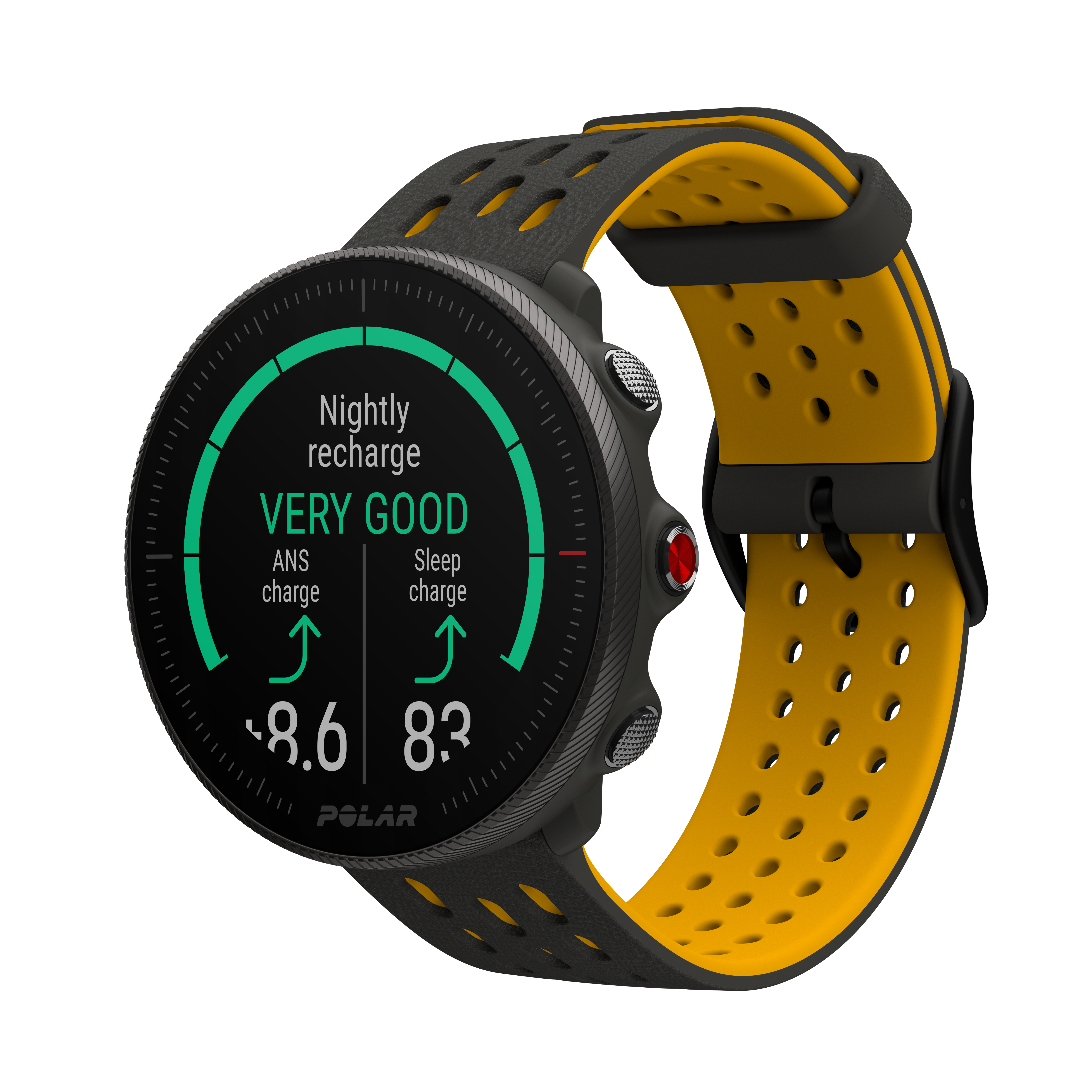 POLAR Vantage M2 Fitnesstracker Glasfaserverstärktes Polymergehäuse Silikon, 130 - 210 mm, Schwarz/Gelb