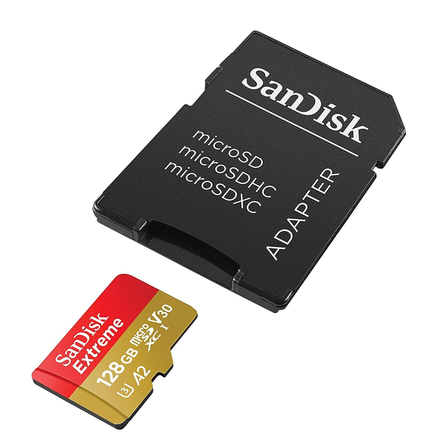Tarjeta Micro SDXC - SanDisk Extreme, 128 GB, 160 MB/s, UHS-I, U3, V30, A2, Clase 10, Adaptador SD, Multicolor