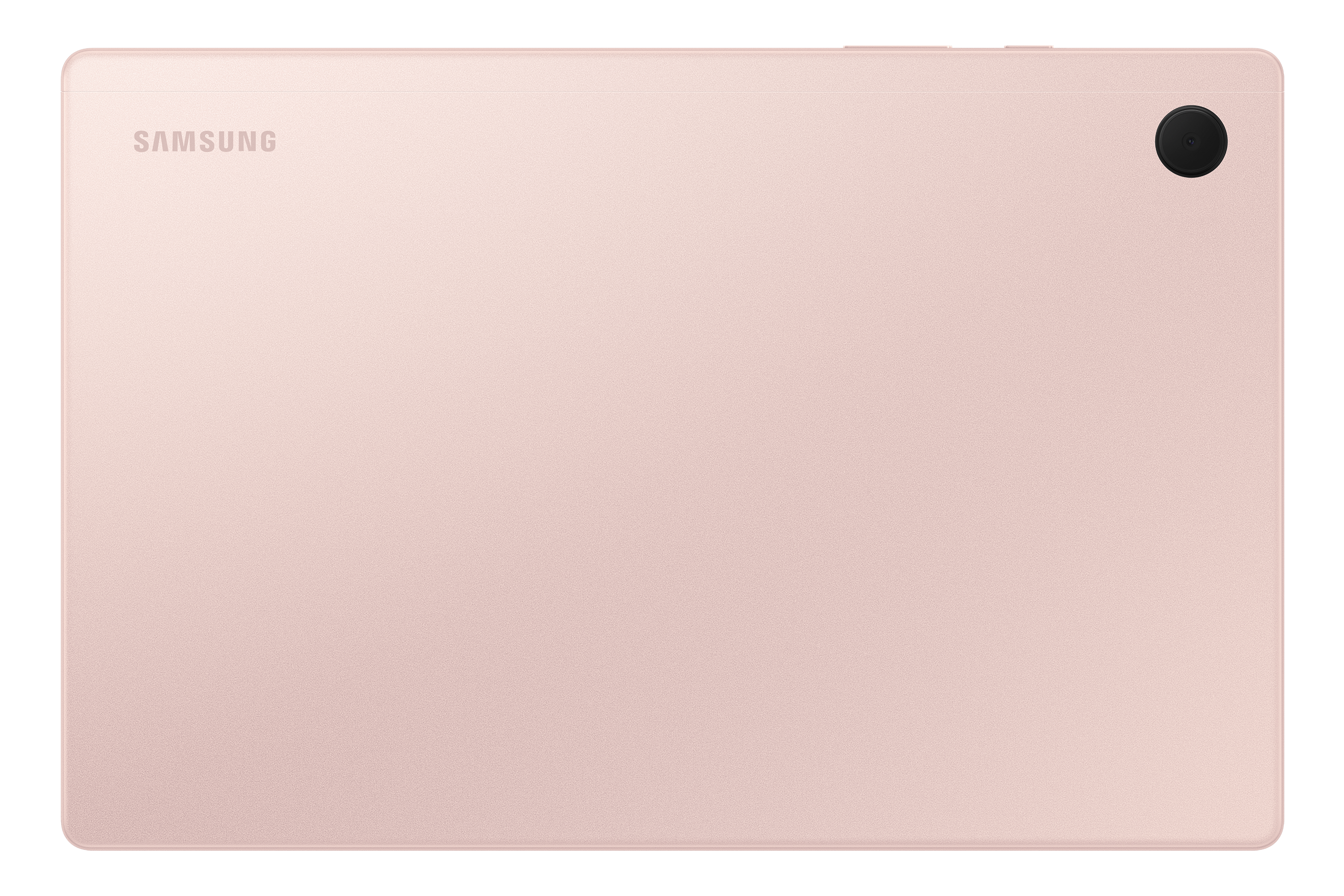 Rückseite eines pinkfarbenen Samsung-Tablets mit schwarzer Kamera.
