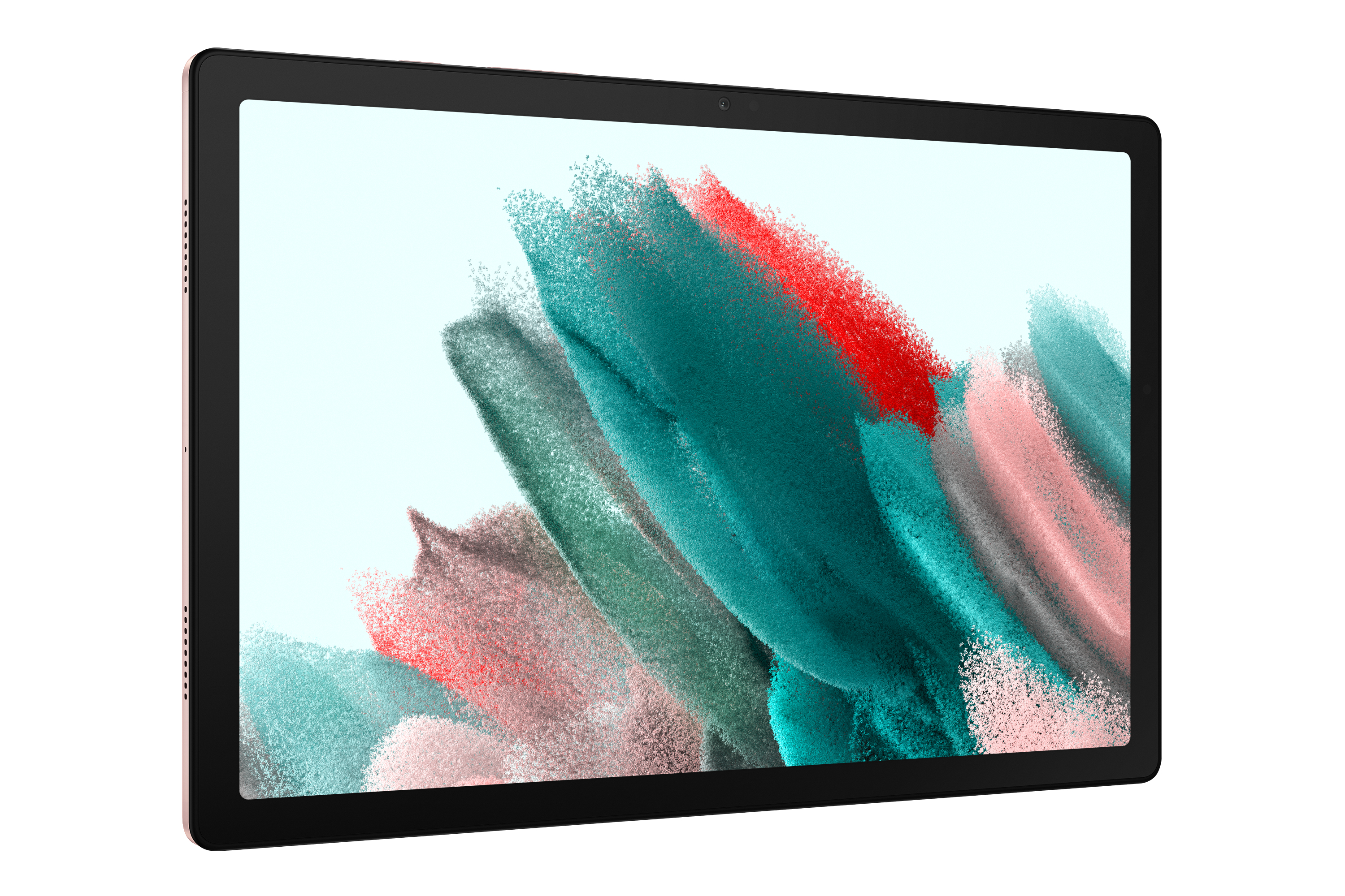 Tablet-Computer, der ein abstraktes Bild anzeigt. Das Tablet hat einen rosa Rahmen.
