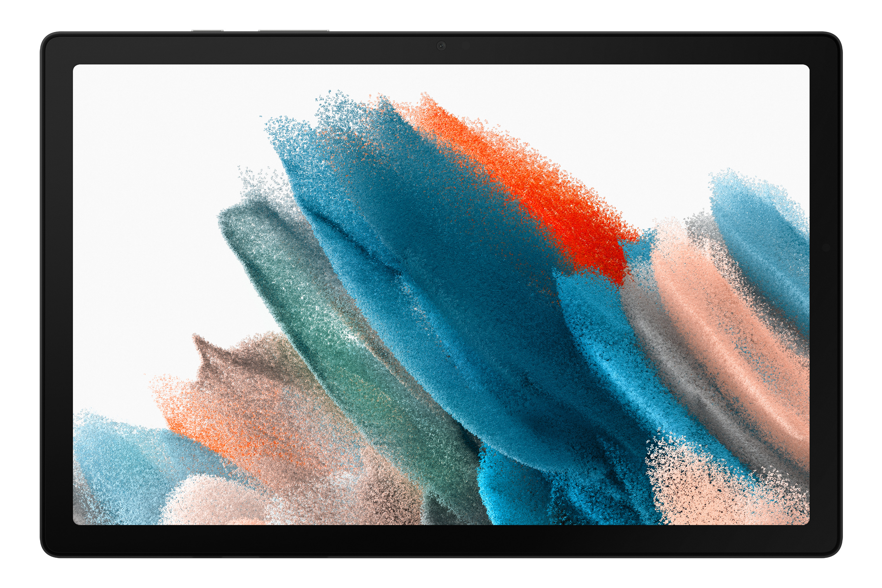 Ein Tablet-Bildschirm, der ein farbenfrohes, abstraktes Bild zeigt. Das Tablet hat einen schwarzen Rahmen.