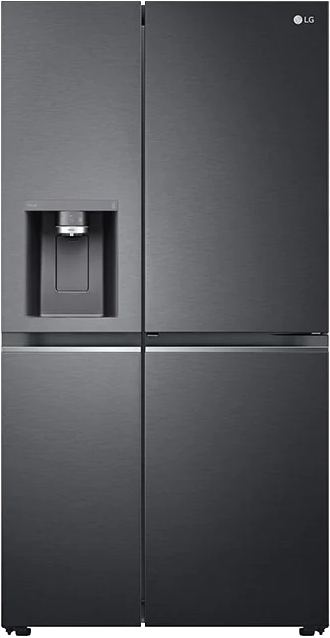 LG zwarte koelkast met waterdispenser.