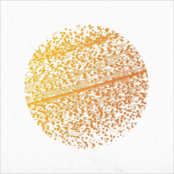 Orangefarbener Kreis mit Punkten und Linien auf weißem Hintergrund.