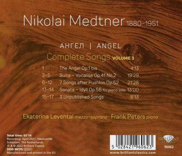 Levental,Ekaterina/Peters,Frank - Medtner:Angel,Complete Songs,Vol.3  - (CD)