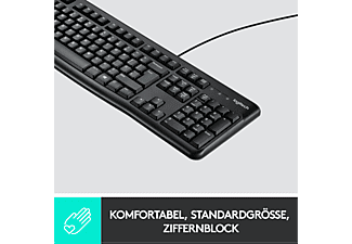 LOGITECH K120 Kabelgebundene Tastatur für Windows, USB Plug & Play, Spritzwassergeschützt, für PC, Laptop