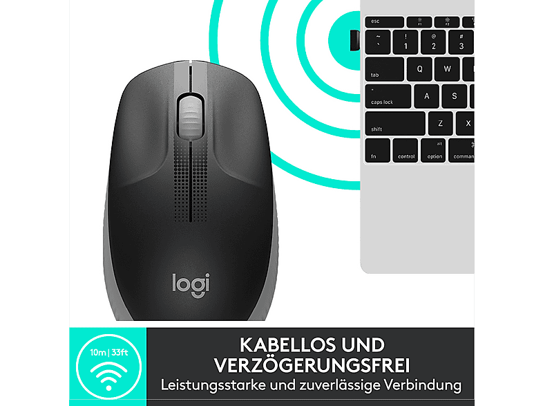 LOGITECH Maus M190 Full-Size, 1000dpi, Kabellos, USB, Mittelgrau — Foto 2 von 5