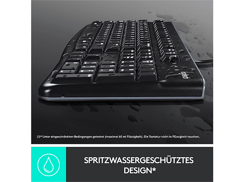 Logitech K120 Keyboard Kabelgebunden, USB Tastatur Deutsch, QWERTZ Schwarz Spritzwassergeschützt — Foto 5 von 6