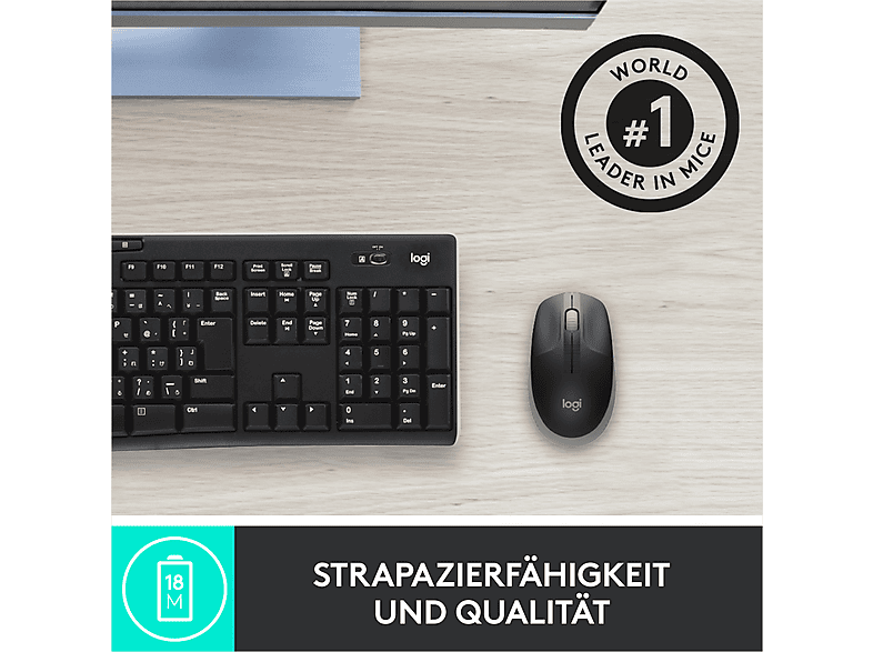LOGITECH Maus M190 Full-Size, 1000dpi, Kabellos, USB, Mittelgrau — Foto 3 von 5