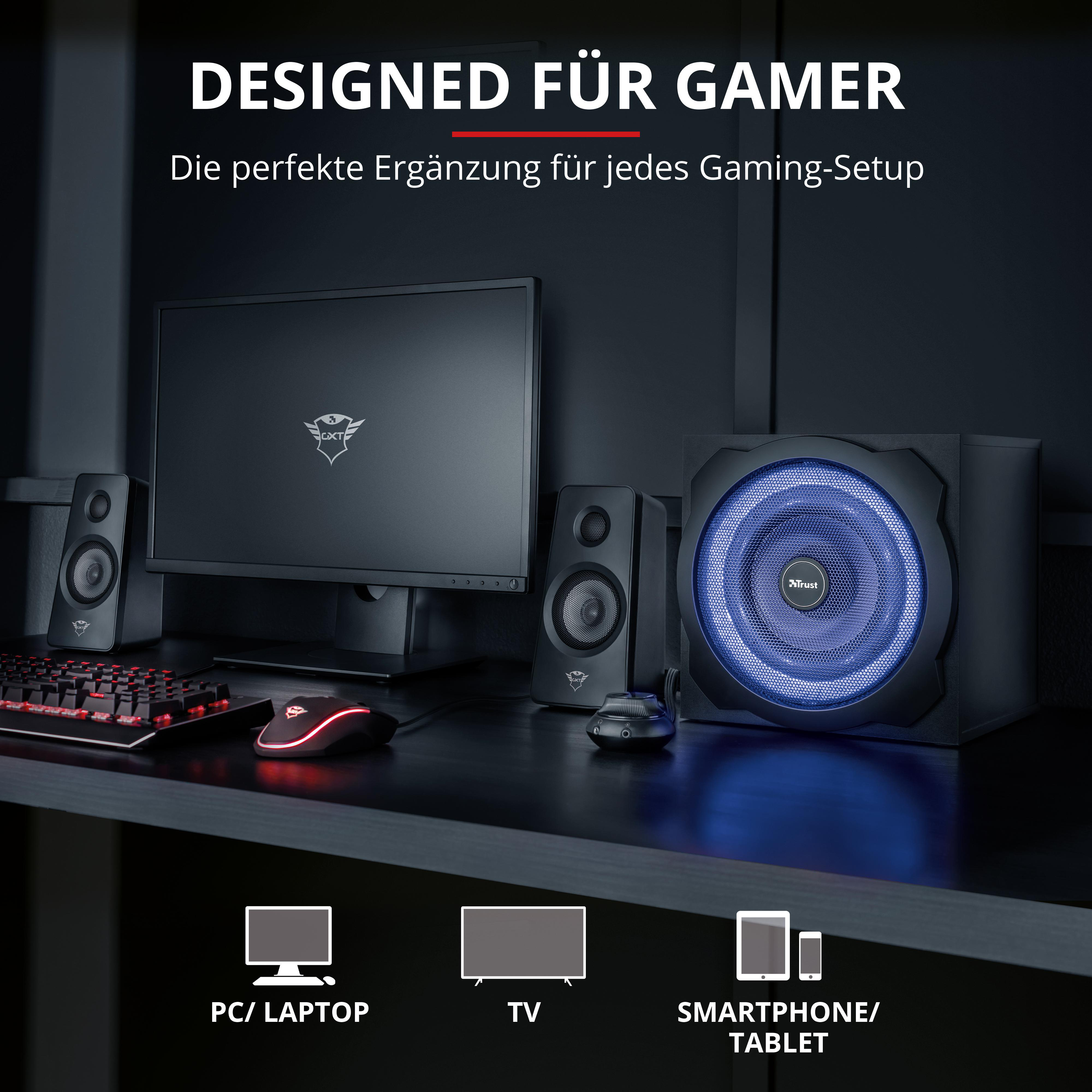 TRUST GXT 628 Tytan 2.1 Gaming Lautsprechersystem mit Subwoofer und LED-Beleuchtung - Schwarz