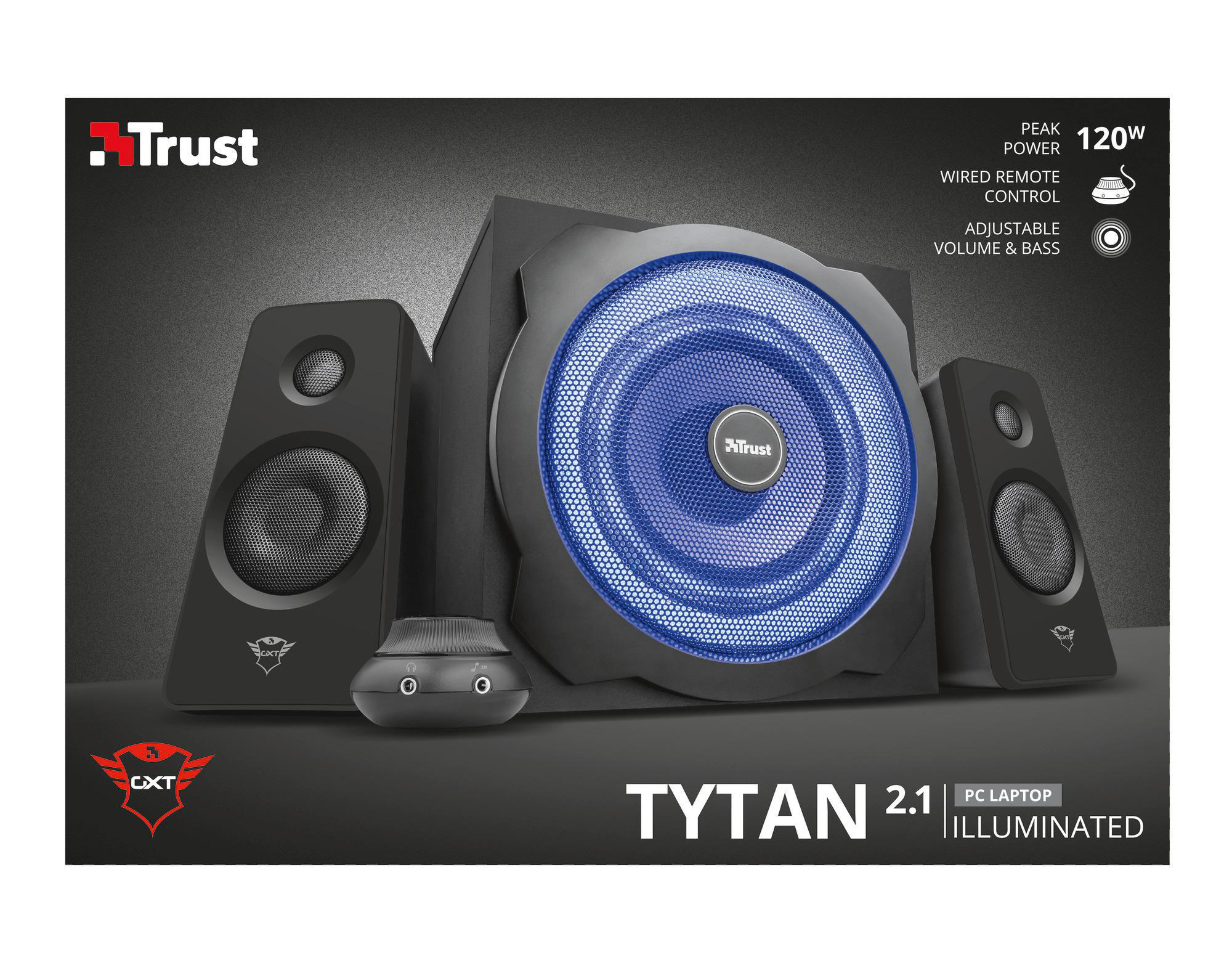TRUST GXT 628 Tytan 2.1 Gaming Lautsprechersystem mit Subwoofer und LED-Beleuchtung - Schwarz