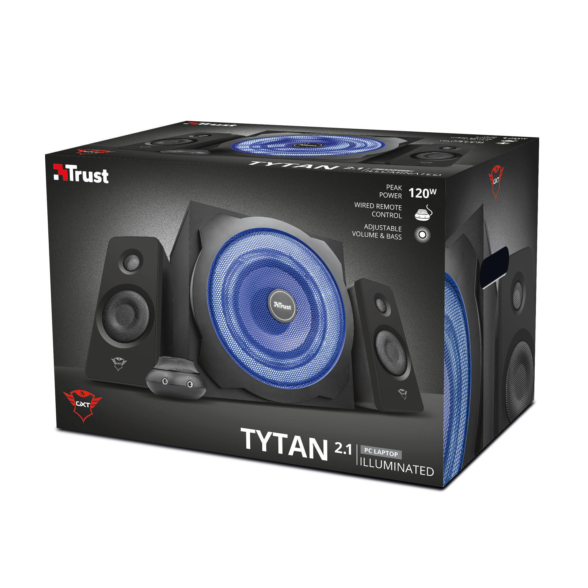 TRUST GXT 628 Tytan 2.1 Gaming Lautsprechersystem mit Subwoofer und LED-Beleuchtung - Schwarz