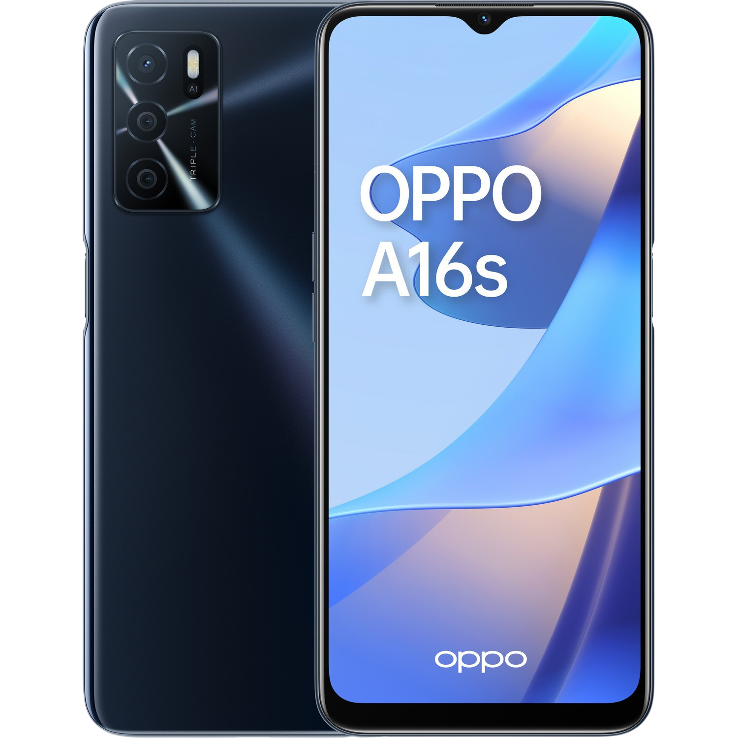 Móvil - OPPO A16s, Crystal Black, 64 GB, 4 GB RAM, 6.5" HD+, MediaTek Helio G35, 5000 mAh, Android 11