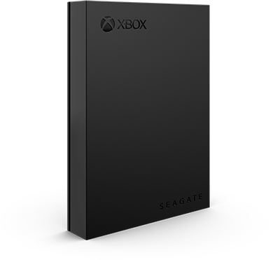 Black Seagate external hard drive with XBOX logo.