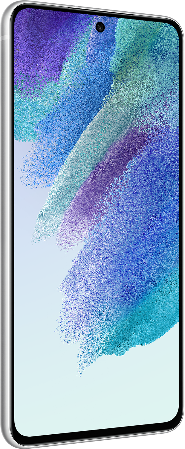 Kék-lila Samsung telefon, szögben bemutatva.
