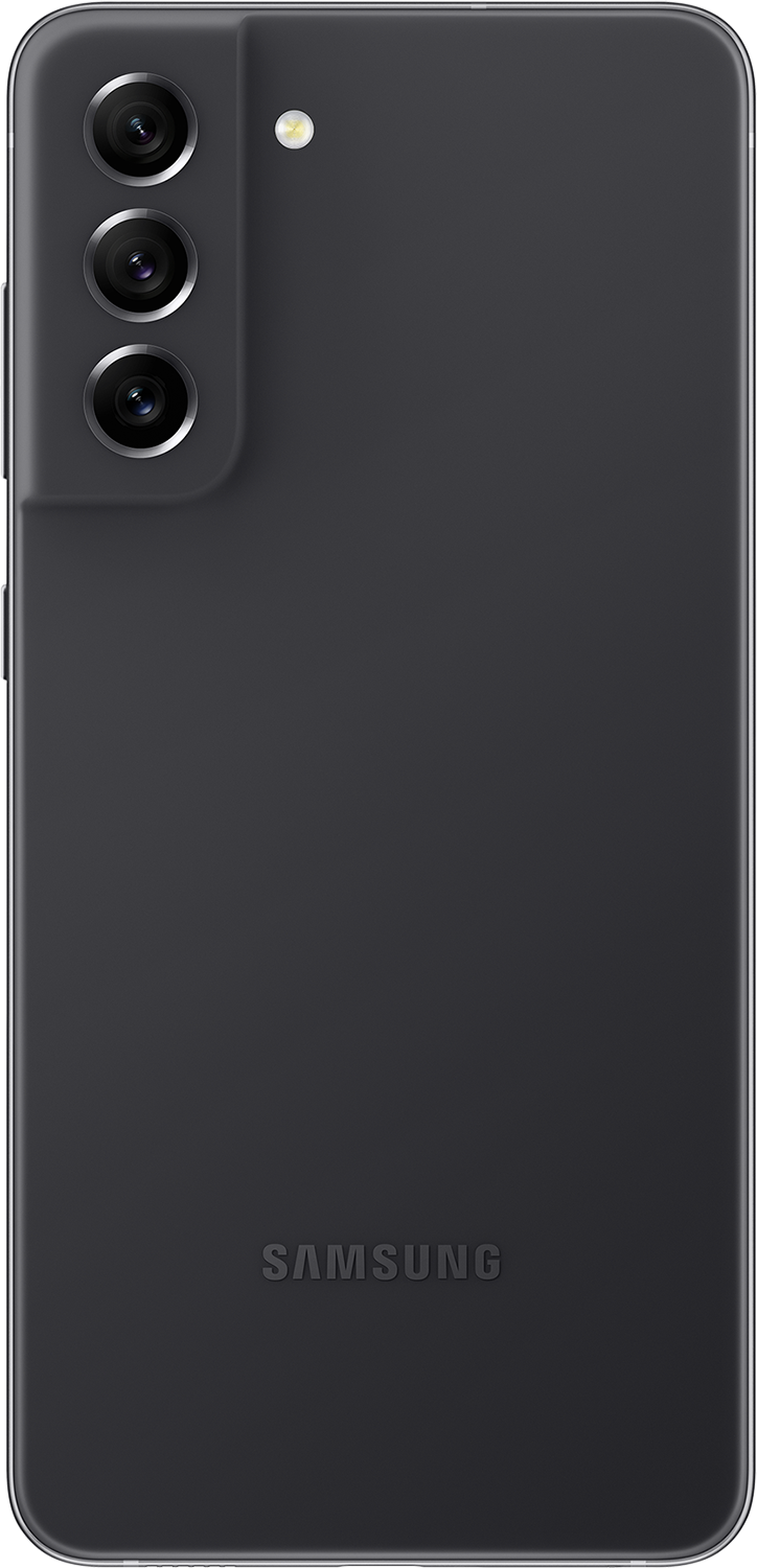 Fekete Samsung telefon hátlapja. Három kamera és vaku látható. SAMSUNG felirat.