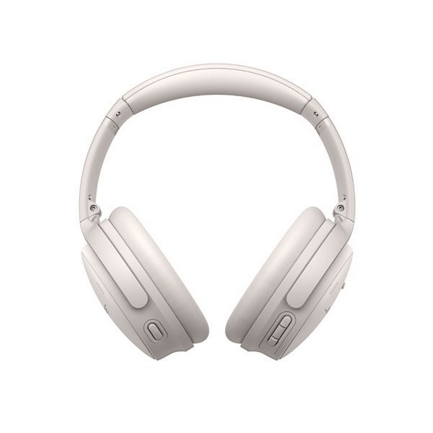 Auriculares inalámbricos blancos, vista superior, aislados sobre un fondo blanco.