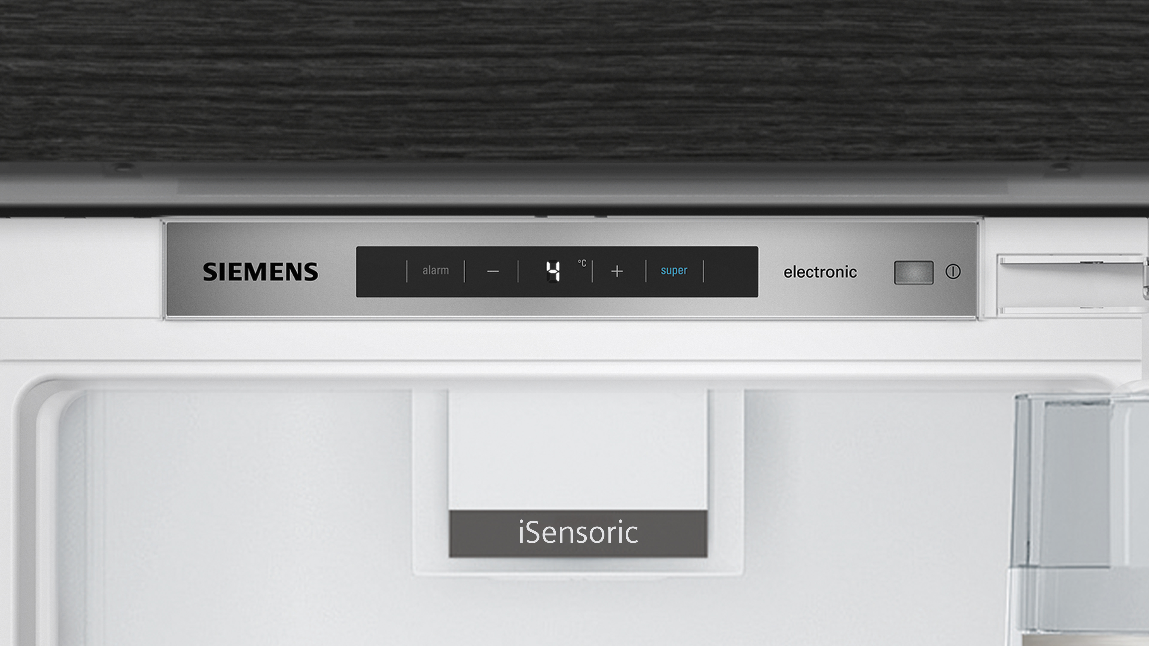 Siemens koelkast bedieningspaneel. Display toont temperatuur en instellingen.