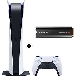 PlayStation 5 Digital Edition + 980 PRO NVMe M.2 SSD 1TB Heatsink - Spielekonsole + Festplatte - Weiss/Schwarz