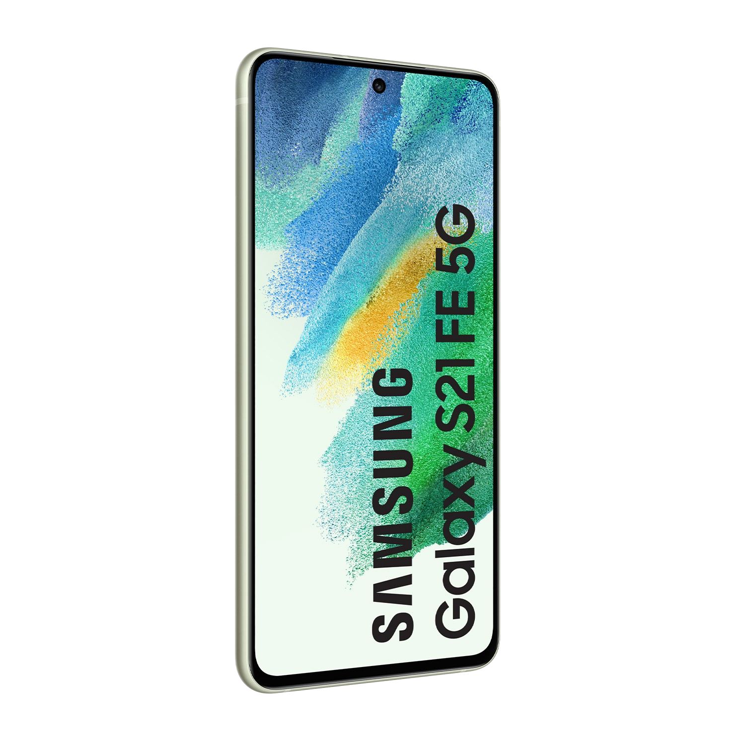 Smartphone Samsung Galaxy S21 FE 5G, pantalla mostrando texto.