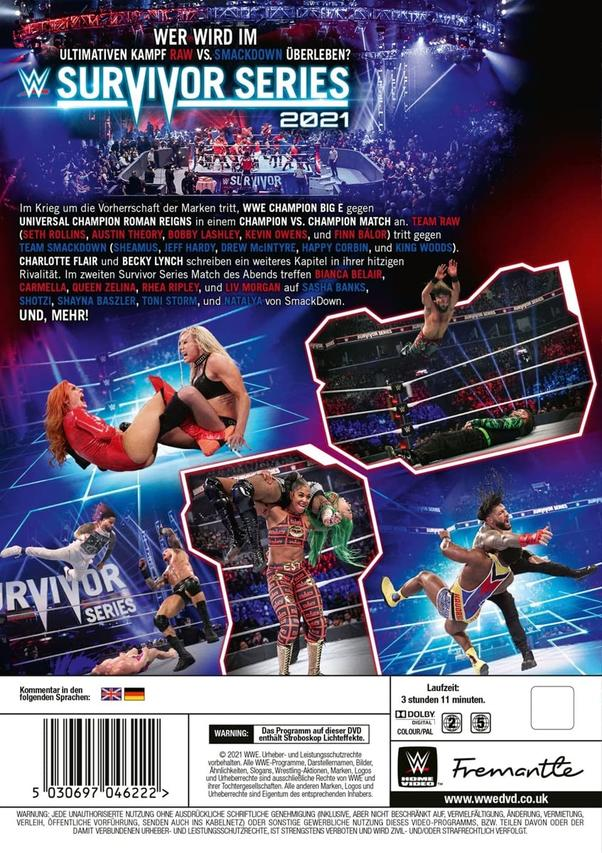 Eine DVD-Hülle für die WWE Survivor Series 2021 Show mit Wrestlern.