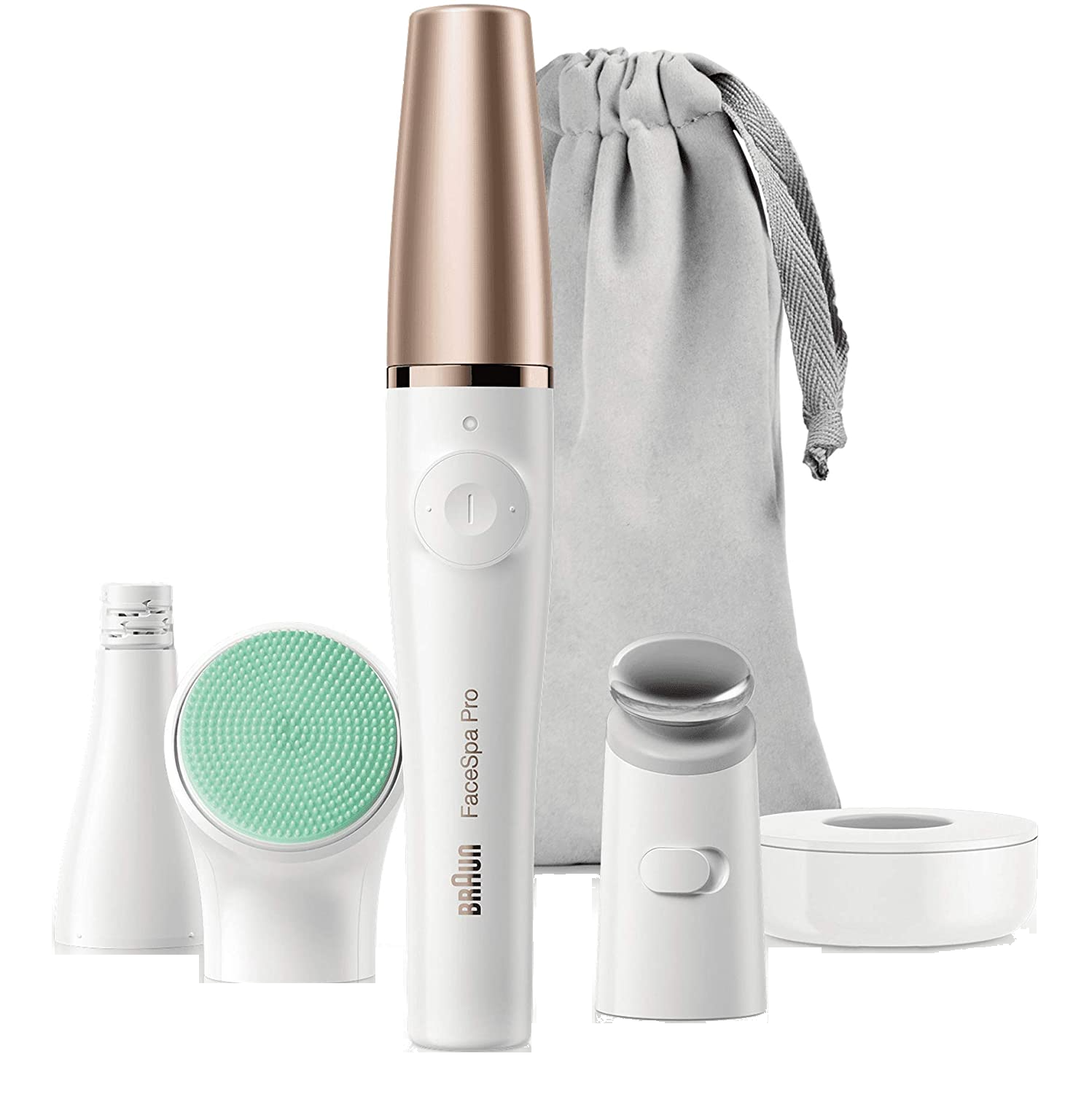 Depiladora facial - Braun FaceSpa Pro 913, 3 en 1, Microvibración, Tonificación, Recargable, Cabezales, Blanco y Bronce