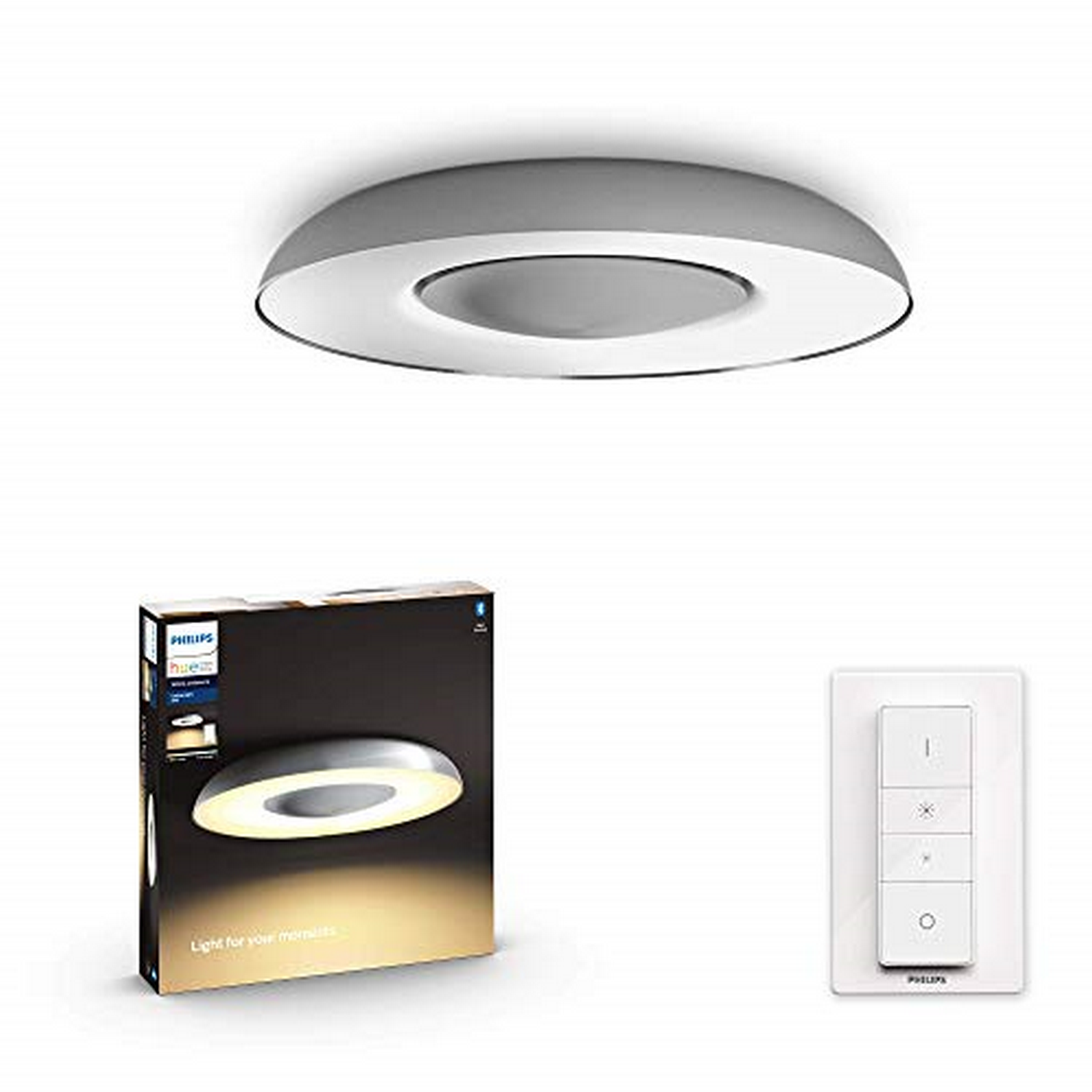 Lámpara portátil Bluetooth - Philips Plafón Still, Luz blanca de cálida a fría, Compatible app, Plata