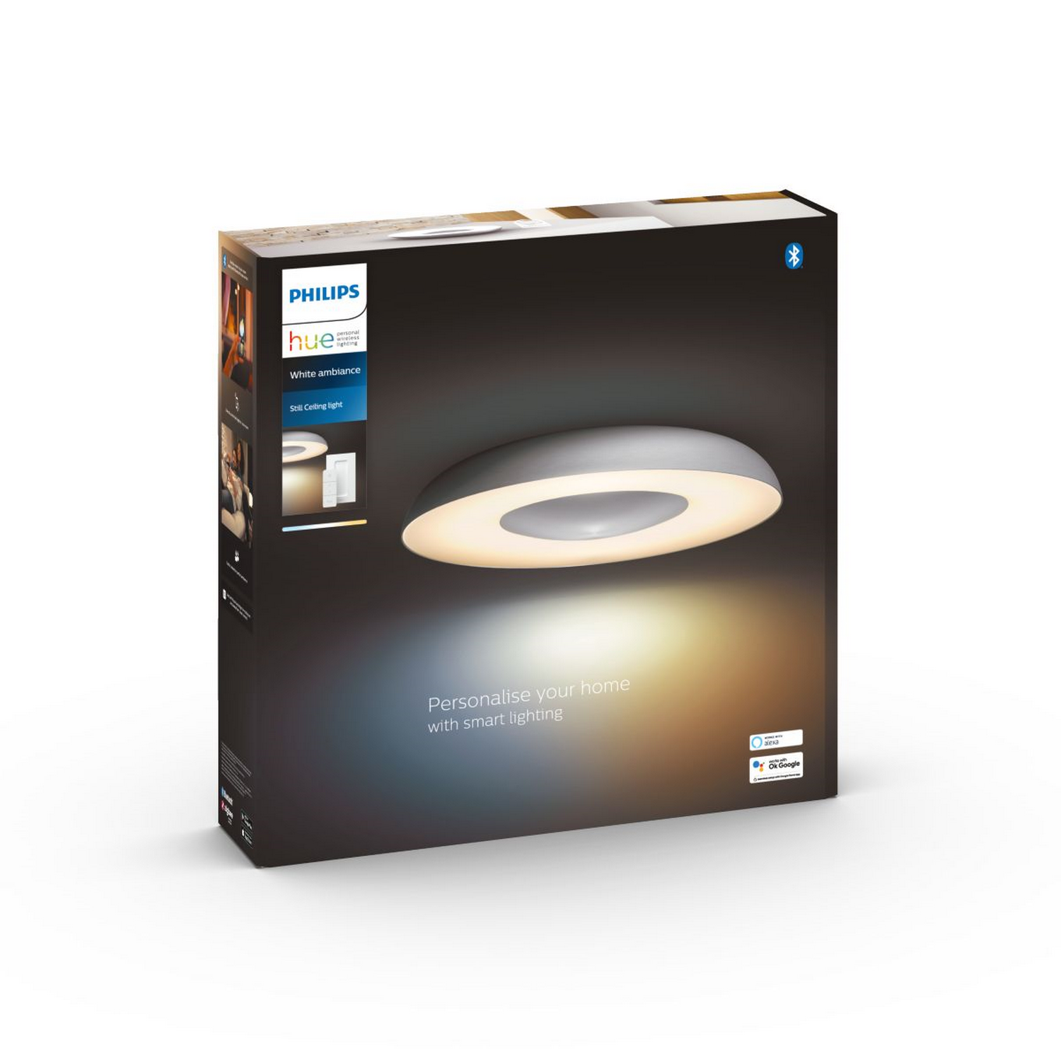 Lámpara portátil Bluetooth - Philips Plafón Still, Luz blanca de cálida a fría, Compatible app, Plata