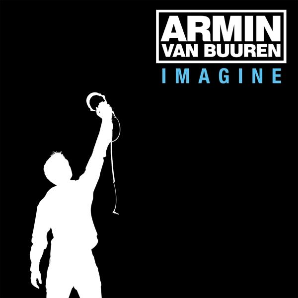 Egy személy sziluettje fejhallgatóval, a "Armin van Buuren Imagine" felirattal.