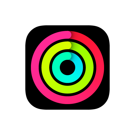 Logotipo de Apple Fitness+: anillos de colores en un cuadrado.