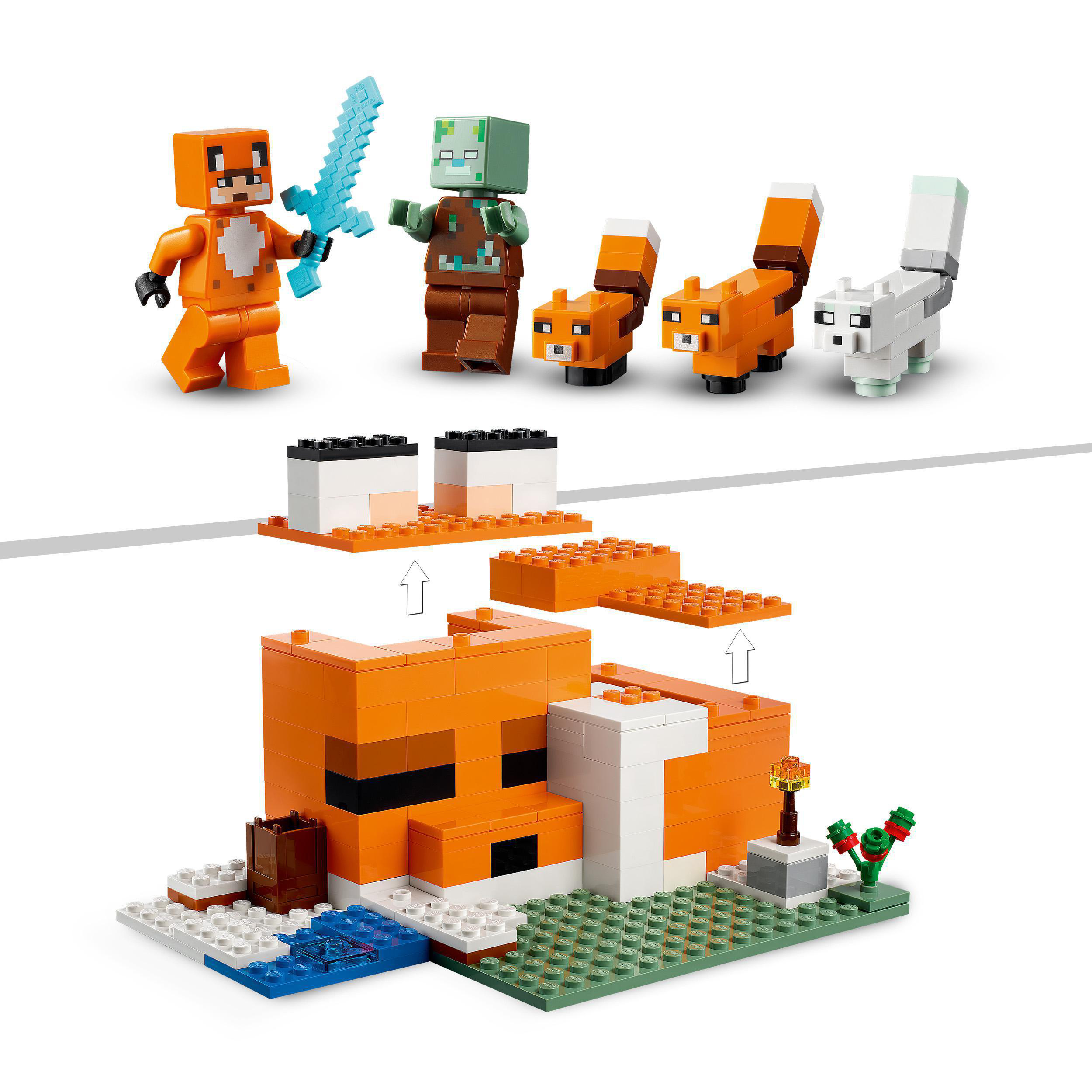 Bausatz, LEGO 21178 Die Mehrfarbig Minecraft Fuchs-Lodge