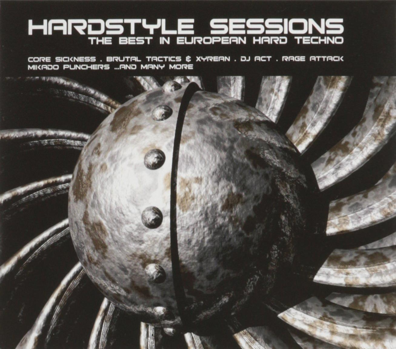 CD-Cover, 'Hardstyle Sessions' mit einer metallischen Kugel und Text.