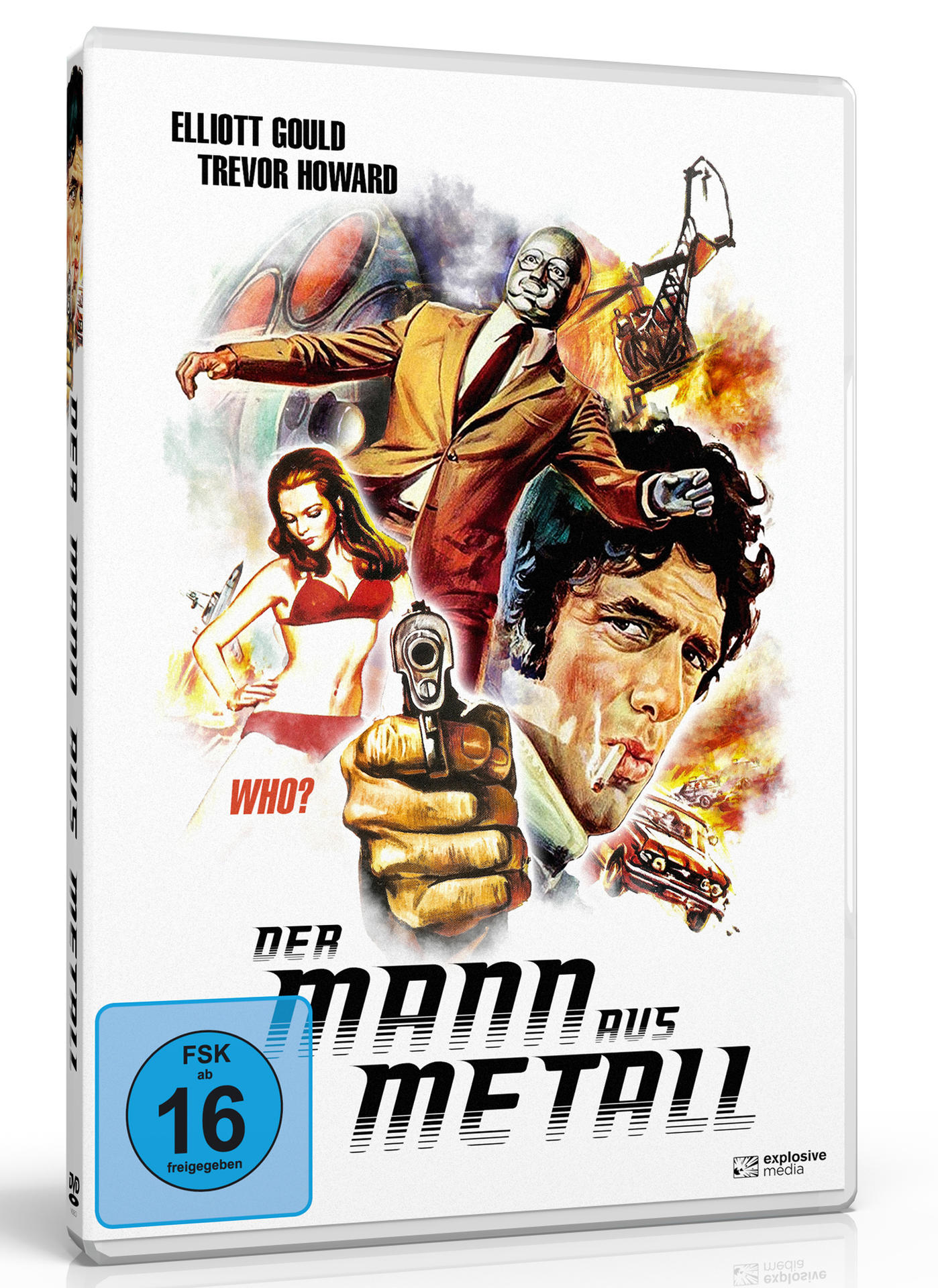 Filmtitelbild für 'Der Mann aus Metal!', mit Schauspielern und Retro-Design.