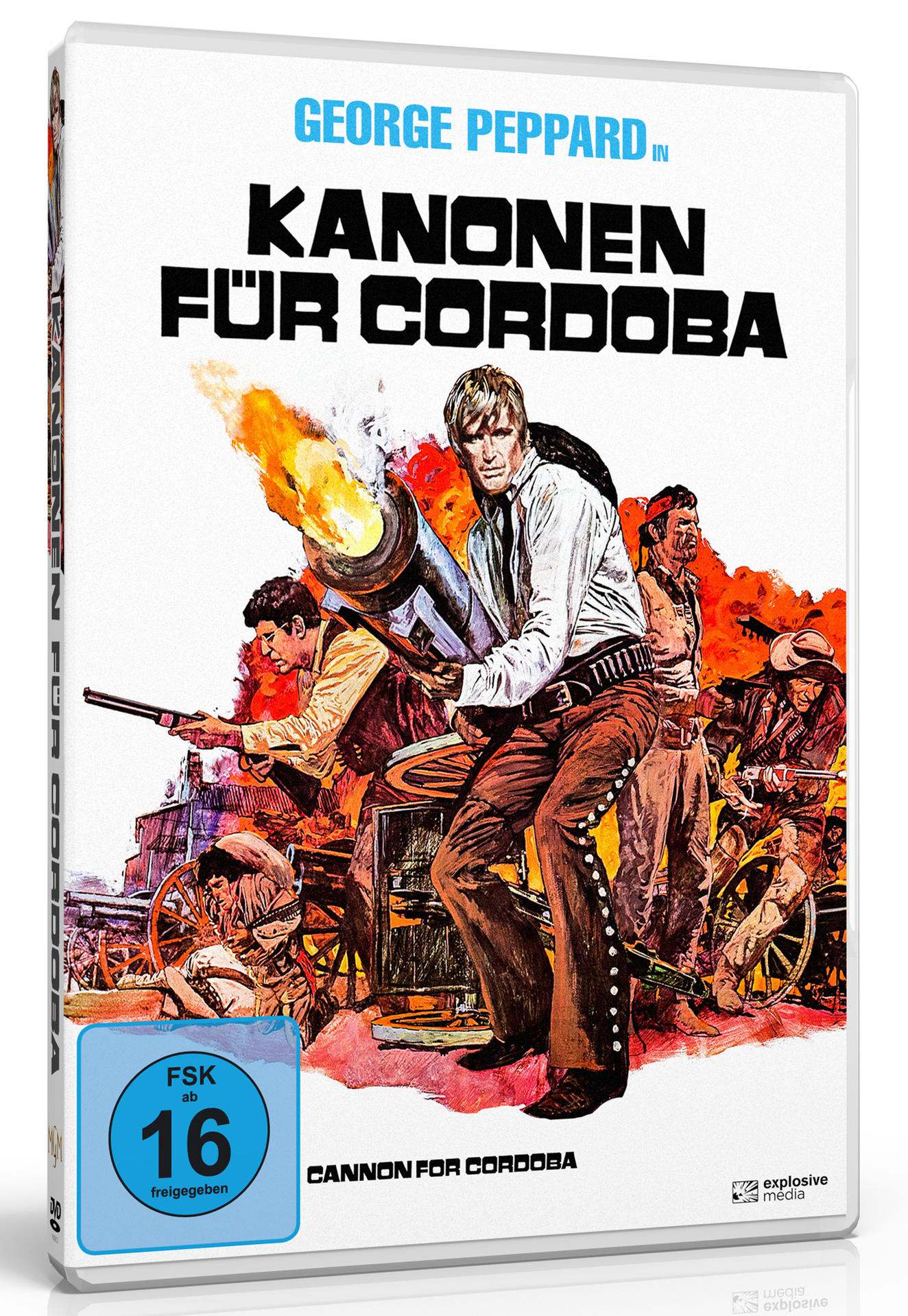 DVD-Hülle des Films "Kanonen für Cordoba". Ein Mann mit Kanone auf der Vorderseite.