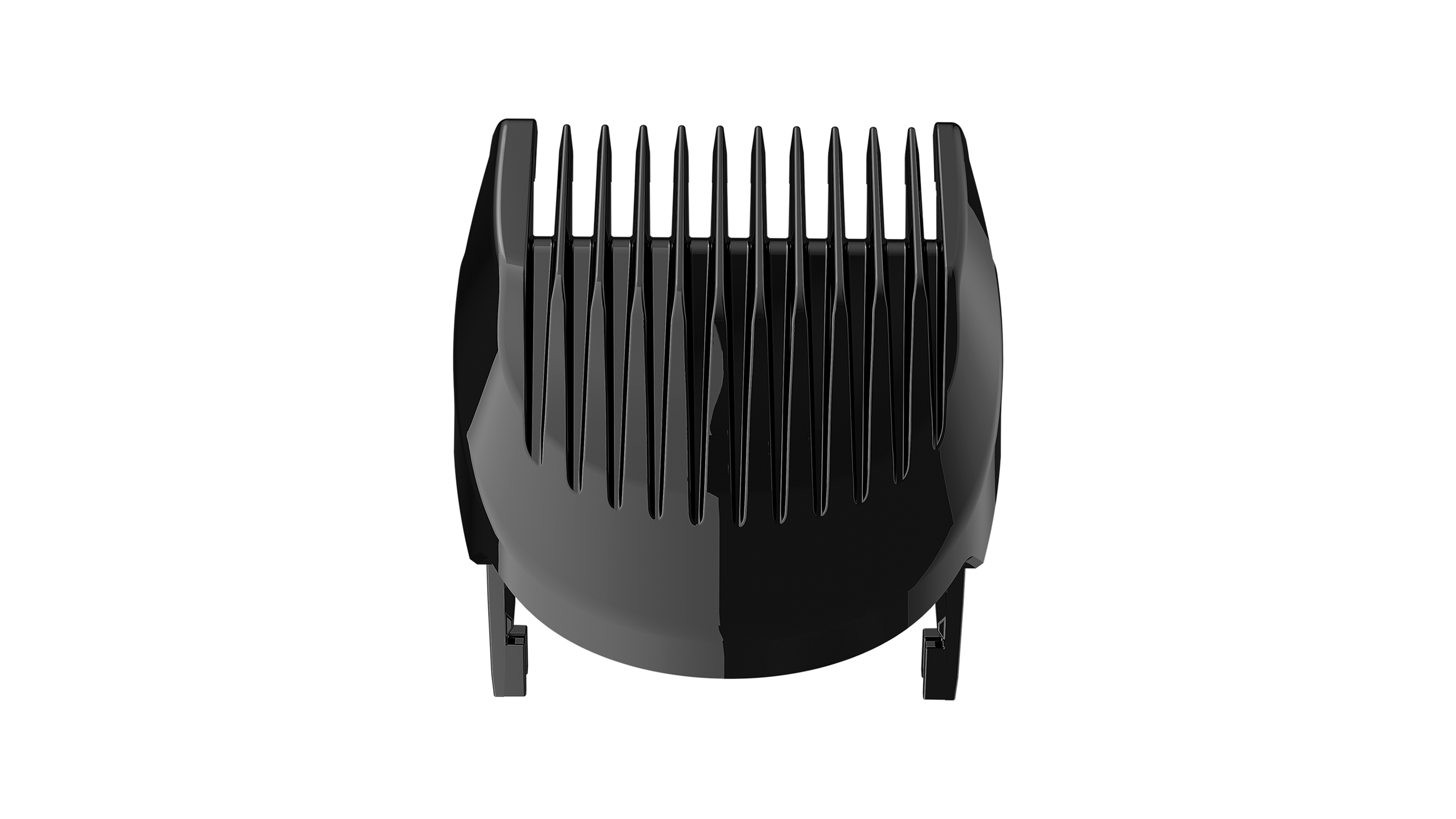 A black hair clipper attachment with multiple teeth, seen against a white background.