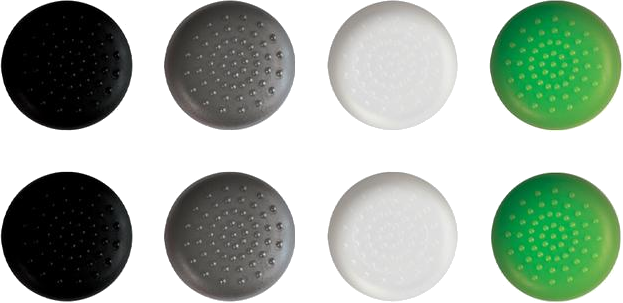 Ensemble de huit poignées de pouce de joystick en noir, gris, blanc et vert.
