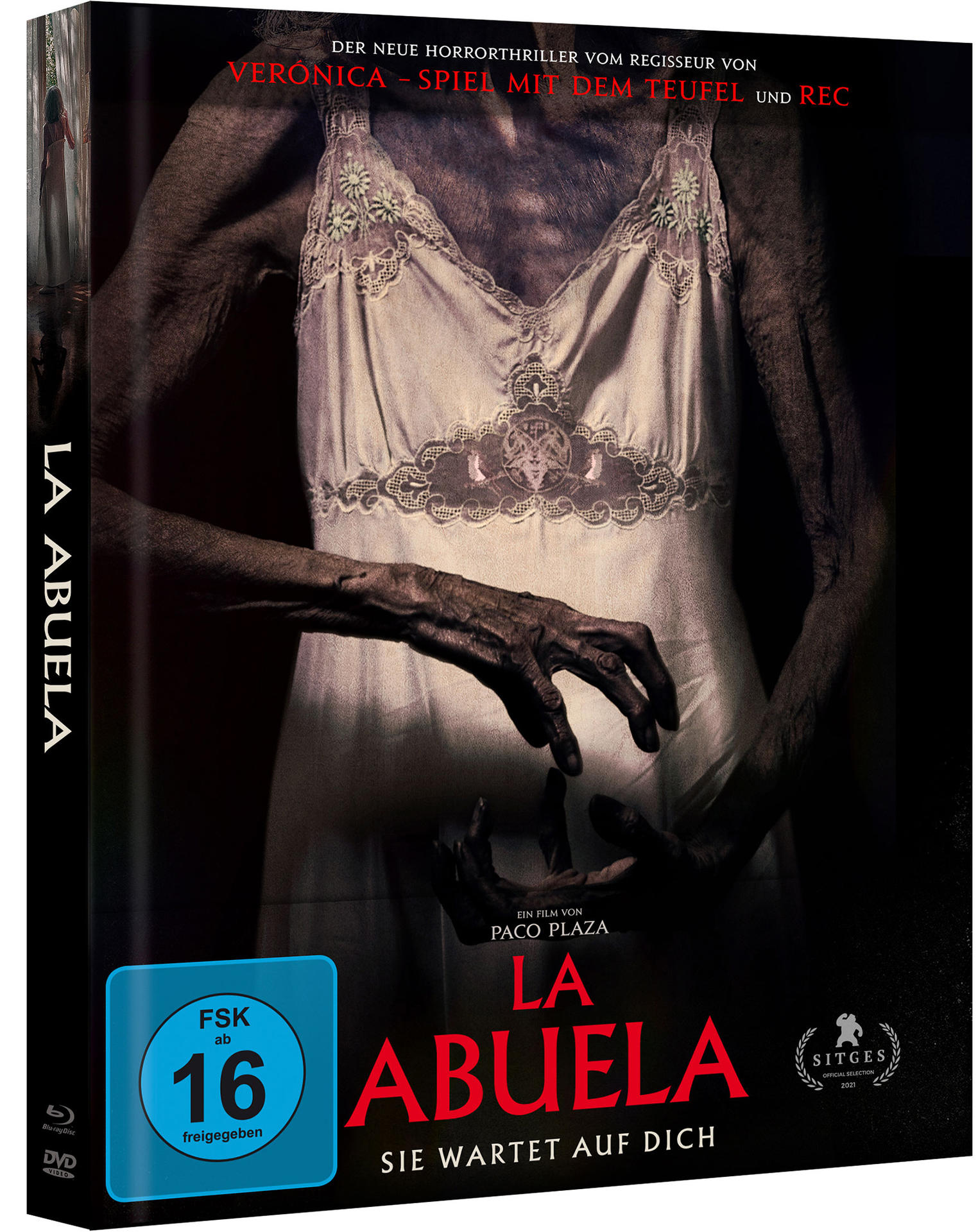 DVD-Cover für 'La Abuela', ein Horrorfilm mit einer Frau in einem weißen Kleid.