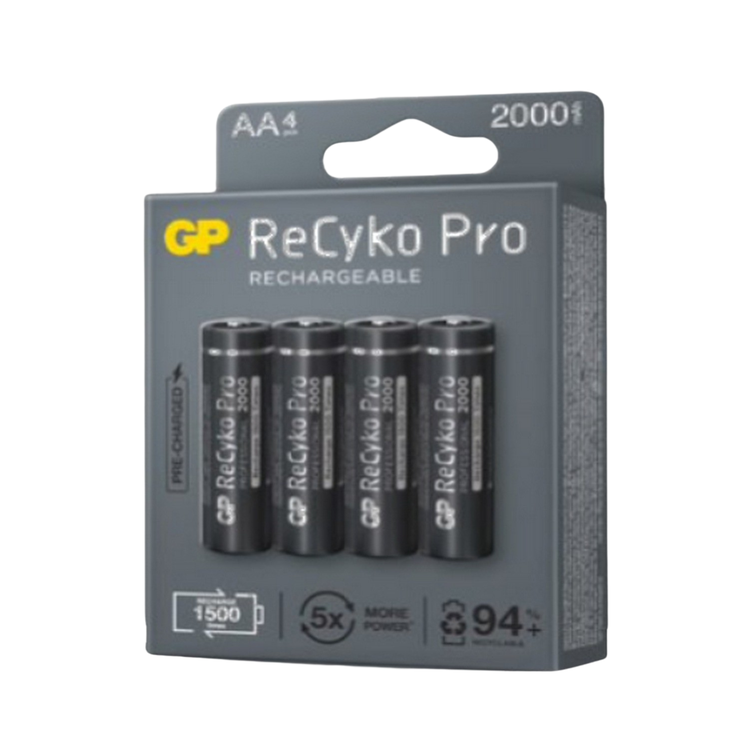 Pilas recargables - GP ReCyko Pro 210AAHCBEPRO-CB4, AA, 2100mAh, Blister, 4 unidades, Negro