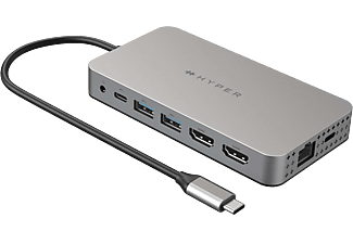 HYPER Dual 4K HDMI 10-in-1 USB-C Hub für Mac M1, 4K60Hz HDMI, PD 100W, SD/MicroSD UHS-I, Space Gray
