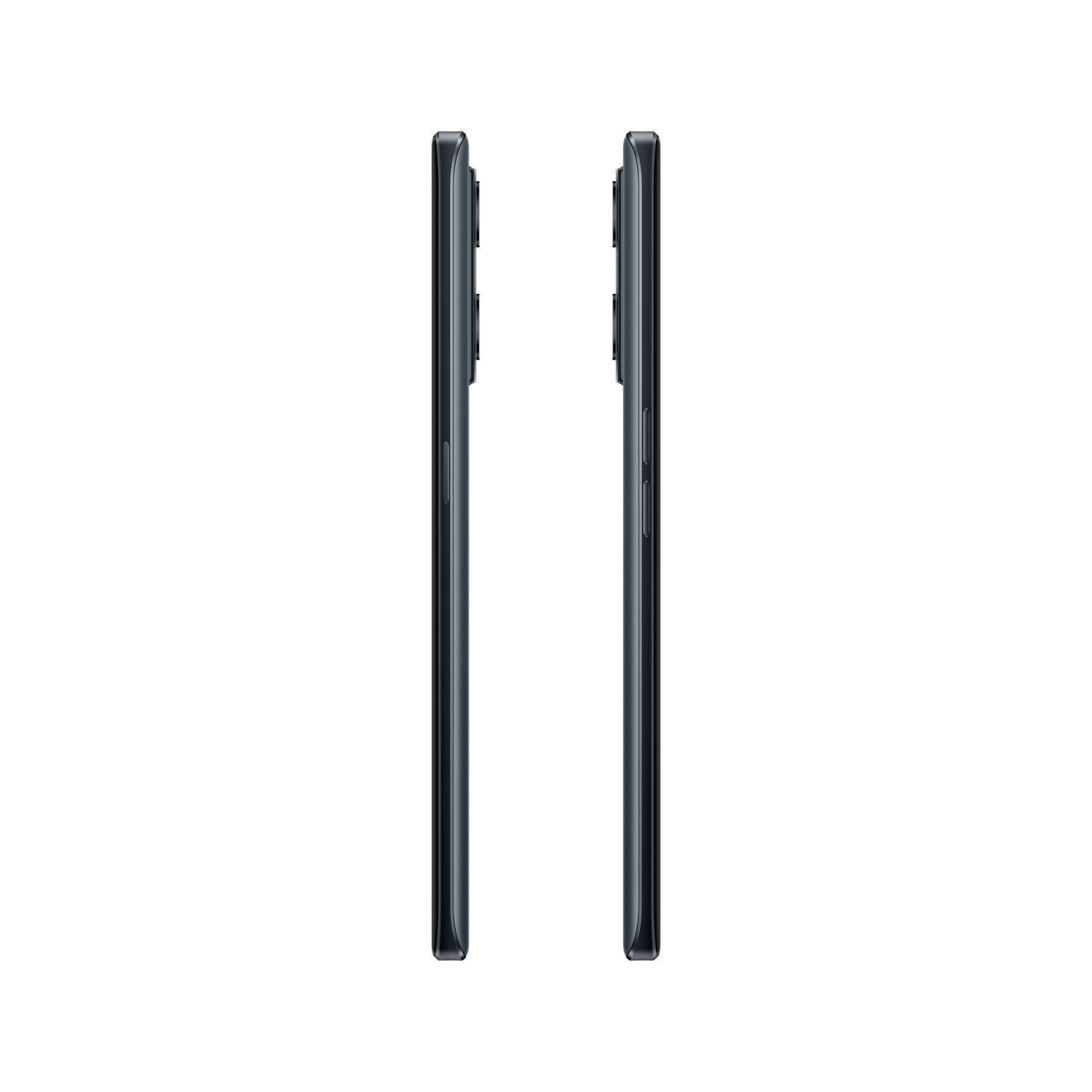 Dos teléfonos uno al lado del otro. Los teléfonos son negros. El fondo es negro.