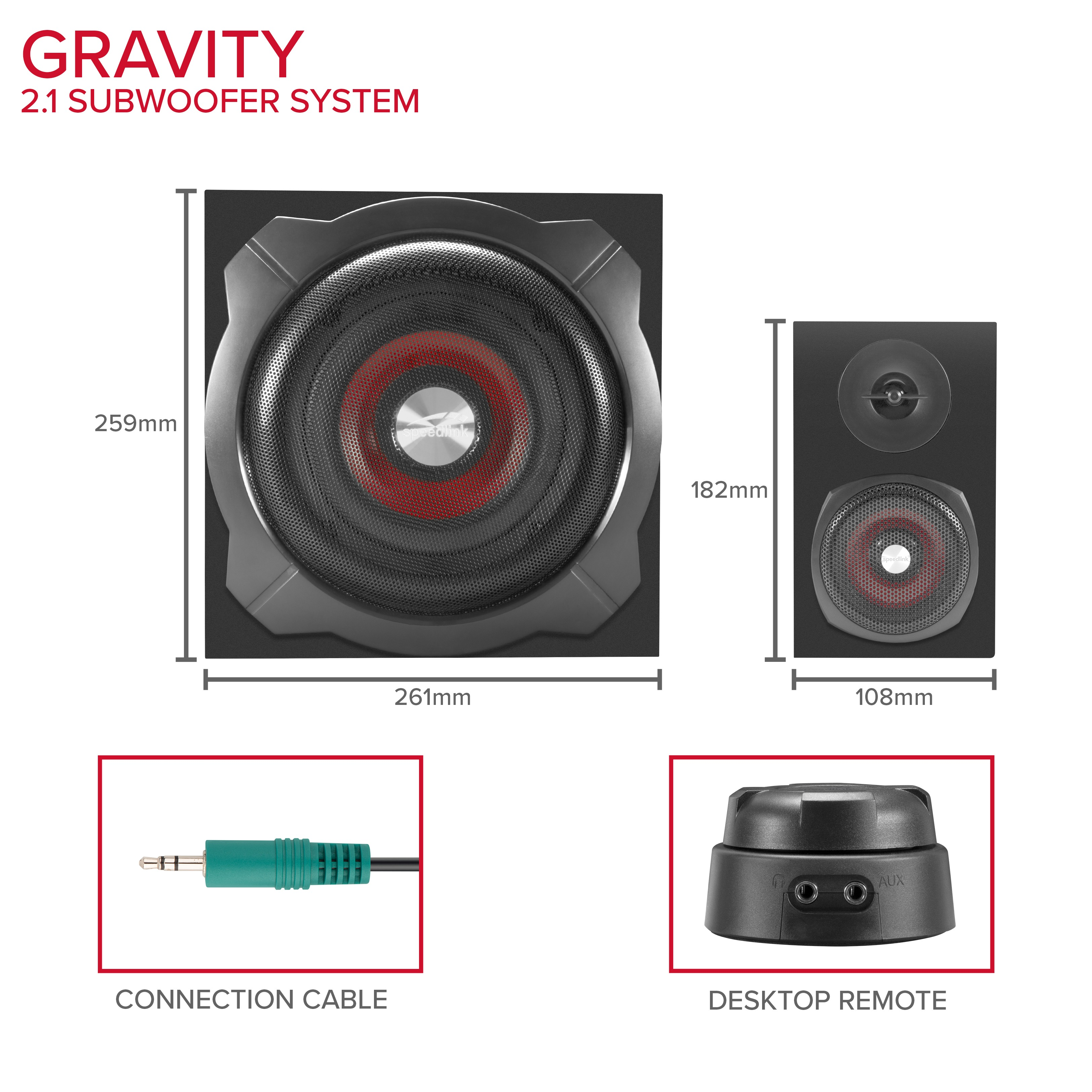 SPEEDLINK GRAVITY 2.1-Lautsprechersystem (2.1, Schwarz