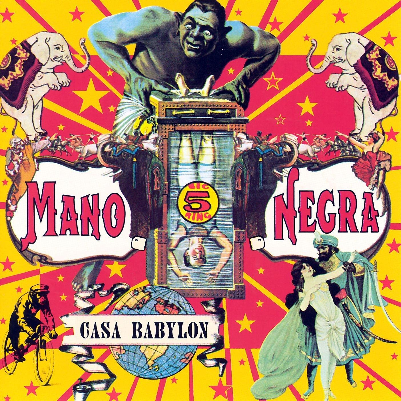 Albumcover: Zirkus-Thema mit Figuren, Tieren. Text: Mano Negra, Casa Babylon.