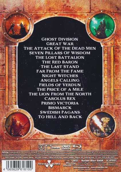 Die Rückseite einer DVD-Hülle mit Text und Bildern zu Musik und Krieg.