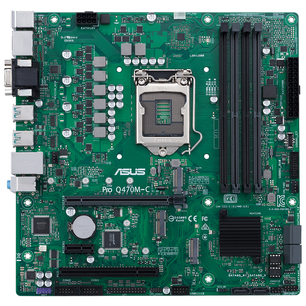 ASUS Pro Q470M-C/CSM Intel Q470 LGA1200 DDR4 2933 DP HDMI VGA Çift M2 USB3.2 PCI TPM mATX Intel Vpro Anakart