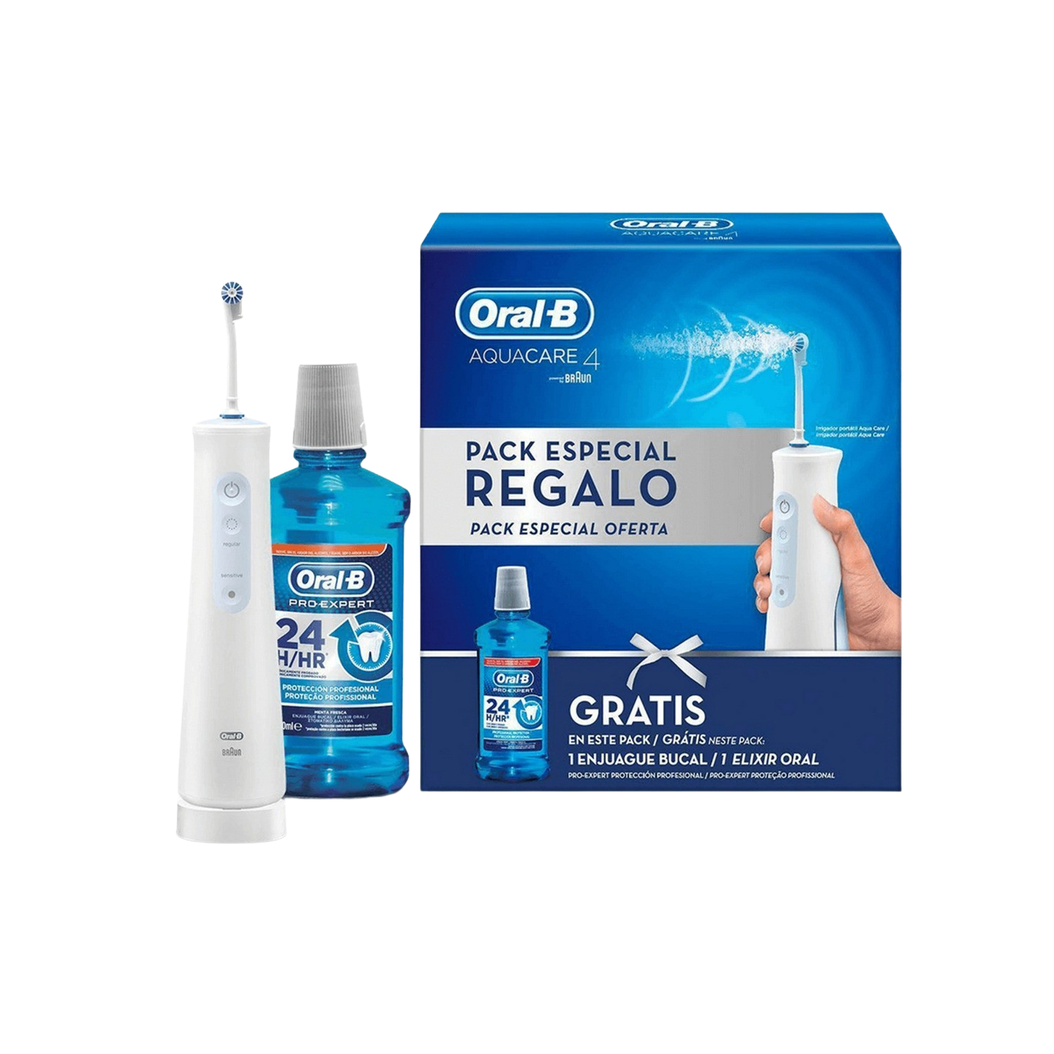 Irrigador Oral-B Pack AquaCare Regalo Colutorio, Intensidades,  Presiones de agua, Blanco
